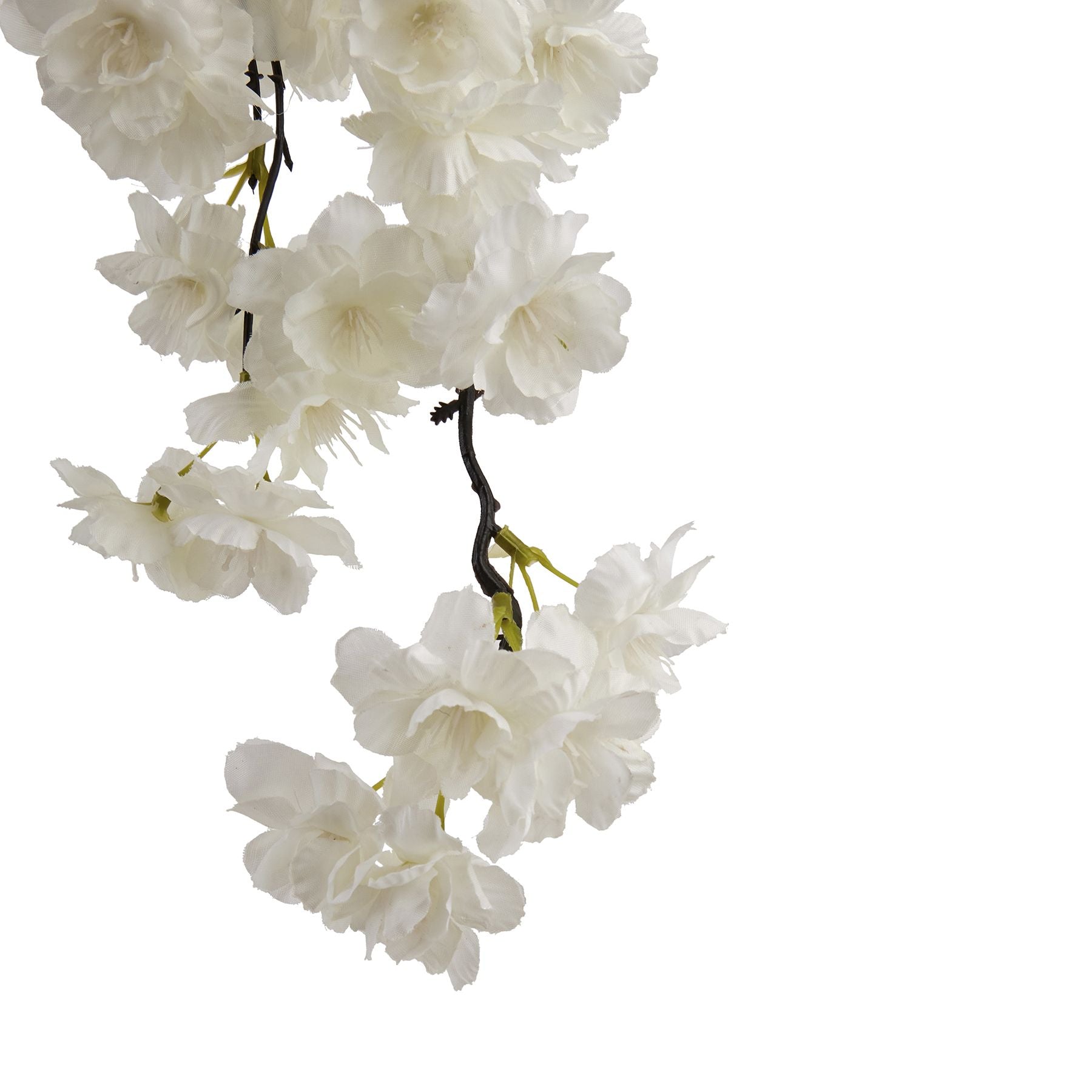 Large white cherry blossom stem featuring clusters of luminous blossoms on a graceful arching stem, perfect for elegant decor.