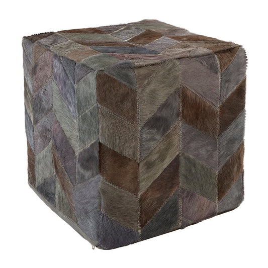 Azure Grey Leather Chevron Pouffe