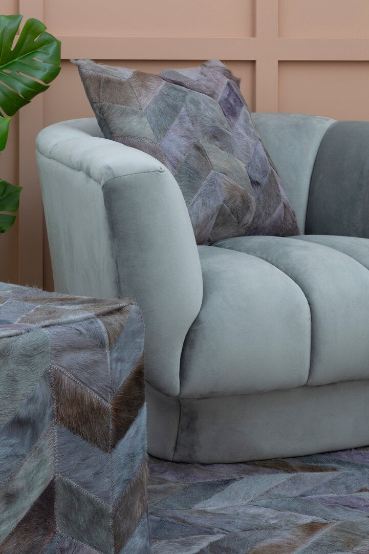 Azure Grey Leather Chevron Pouffe