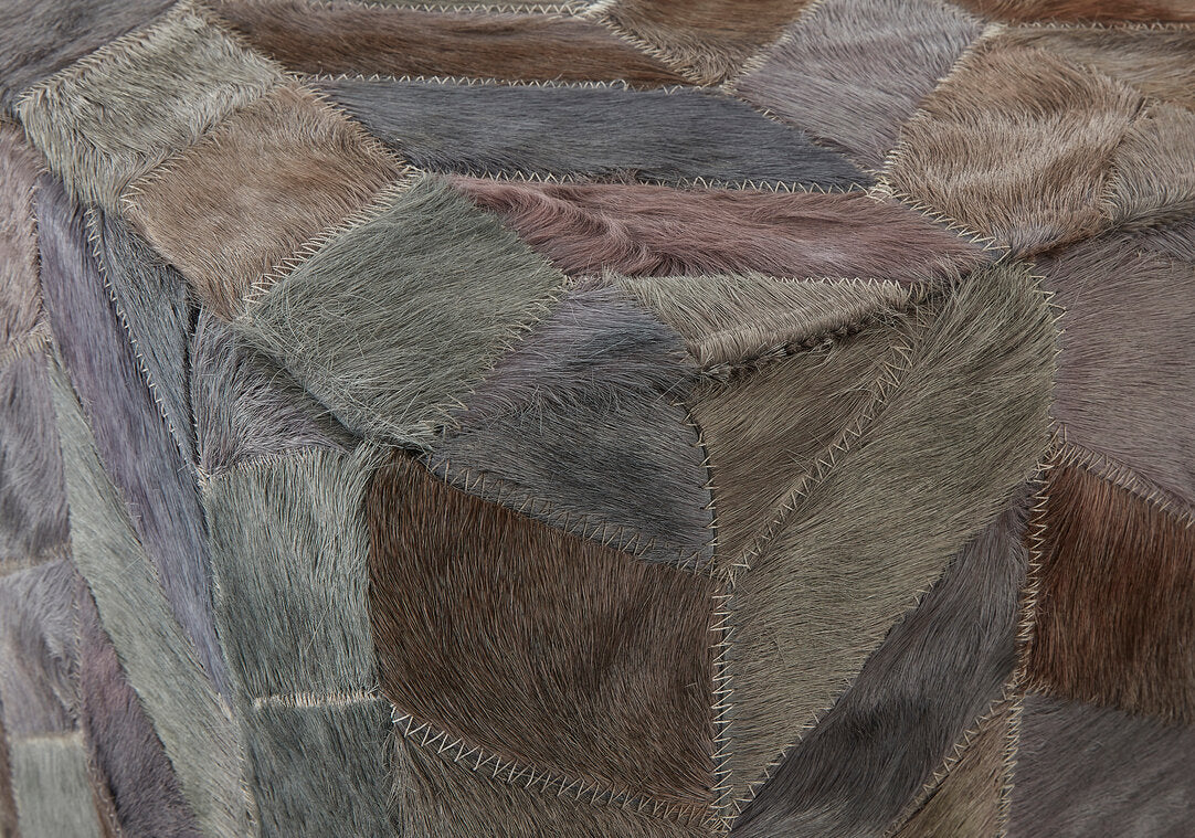 Azure Grey Leather Chevron Pouffe