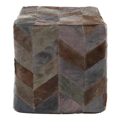 Azure Grey Leather Chevron Pouffe
