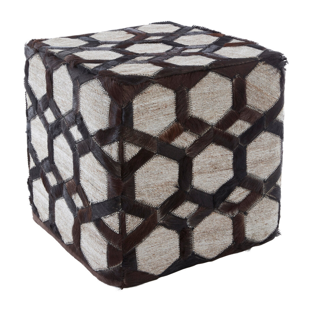 Azure Genuine Grey Leather Patchwork Pouffe