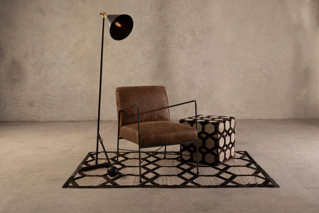 Azure Genuine Grey Leather Patchwork Pouffe