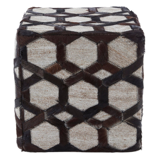 Azure Genuine Grey Leather Patchwork Pouffe