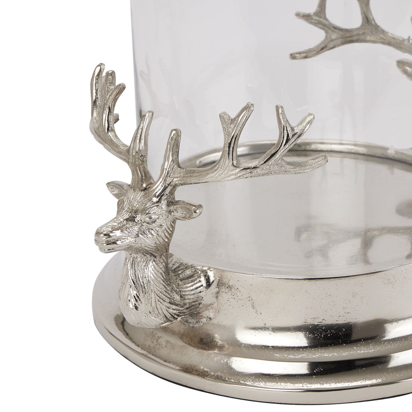 Silver Stag Heads Hurricane Lantern - Christmas Candles & Candle Accessories from the Quanta Home collection.