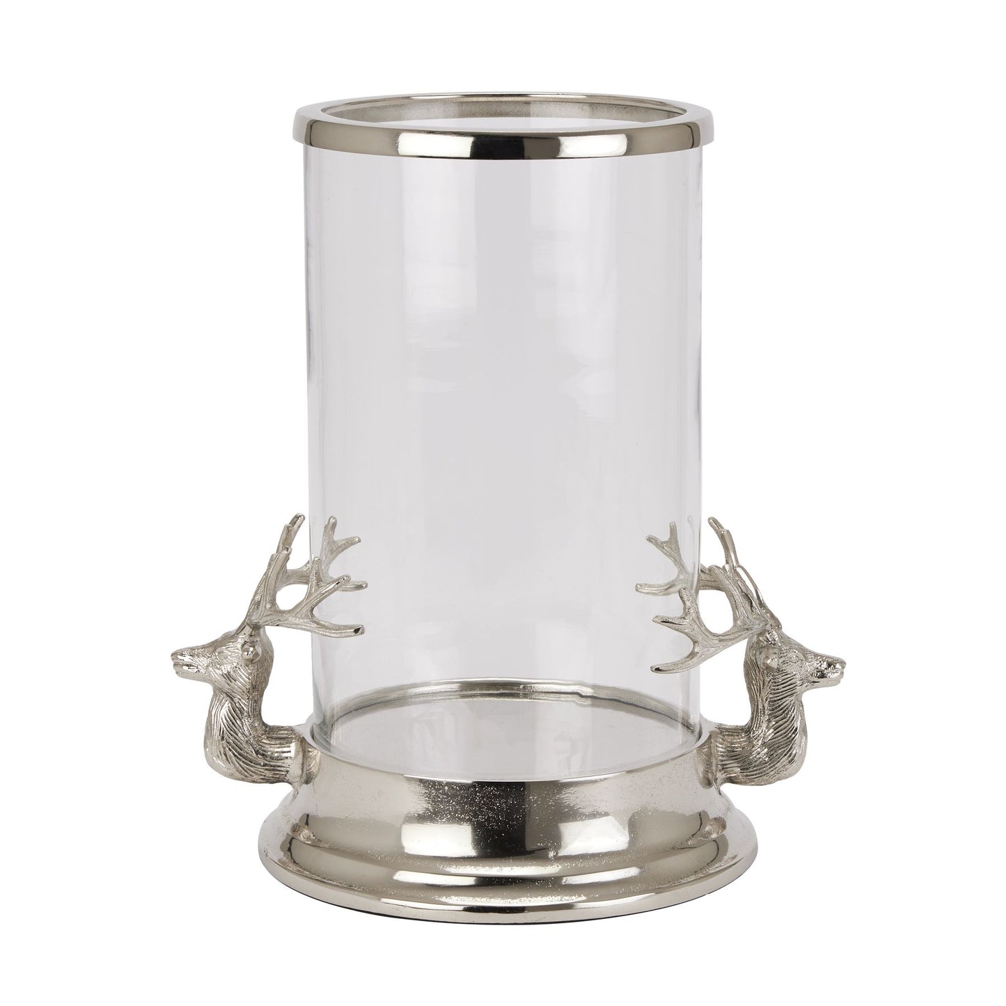 Silver Stag Heads Hurricane Lantern - Christmas Candles & Candle Accessories from the Quanta Home collection.