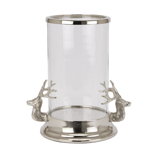 Silver Stag Heads Hurricane Lantern - Christmas Candles & Candle Accessories from the Quanta Home collection.
