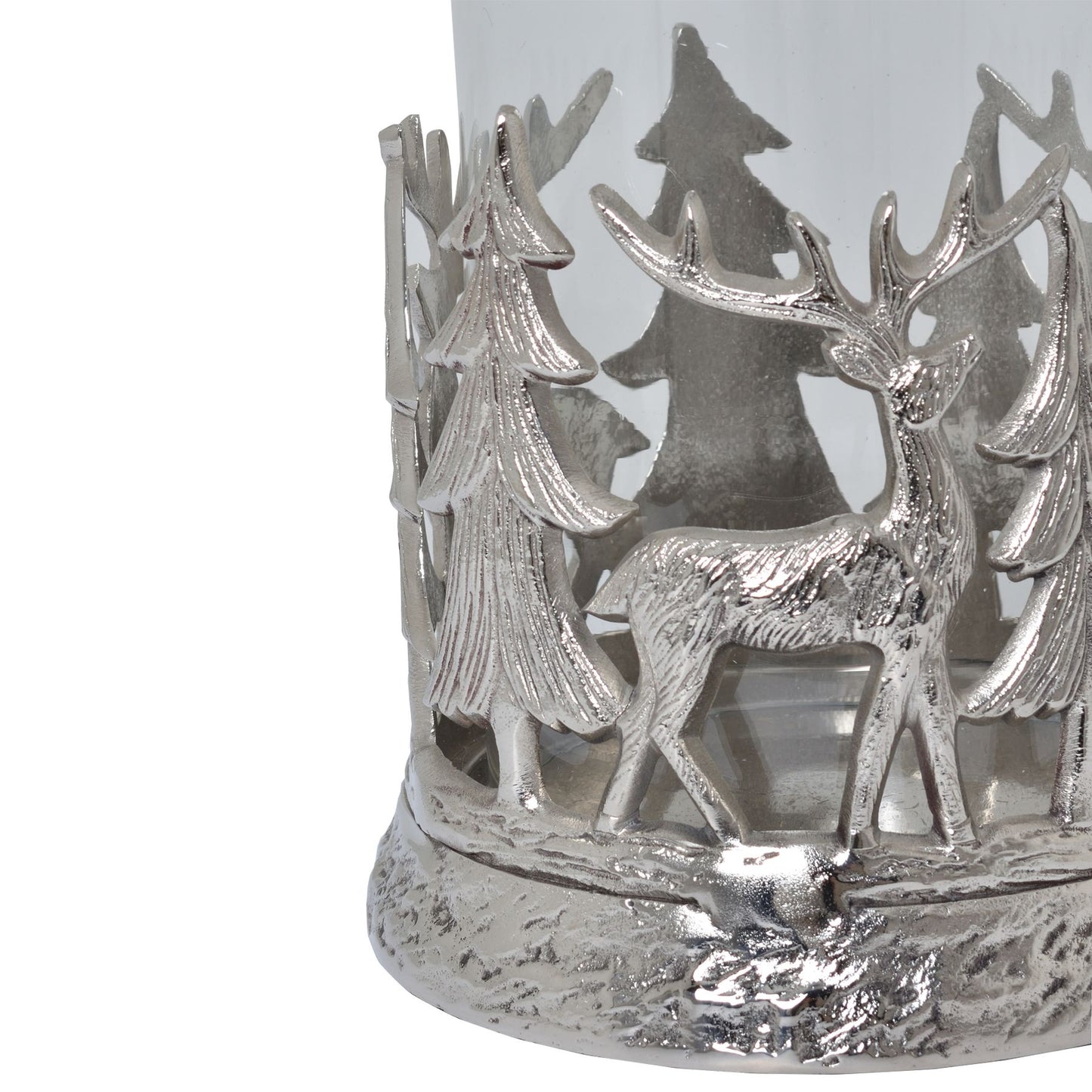 Silver Stag Scene Hurricane Lantern - Christmas Candles & Candle Accessories from the Quanta Home collection.