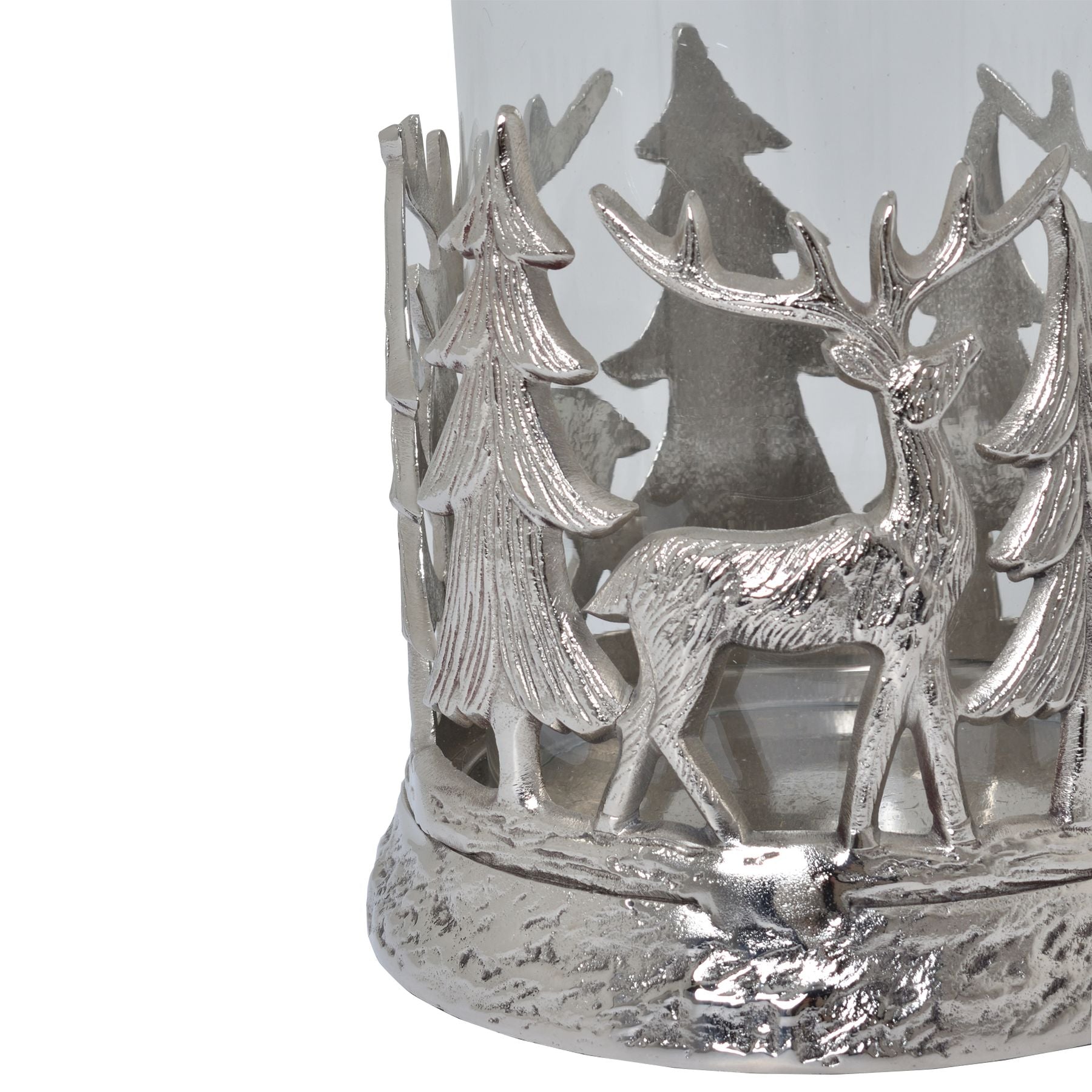 Silver Stag Scene Hurricane Lantern - Christmas Candles & Candle Accessories from the Quanta Home collection.
