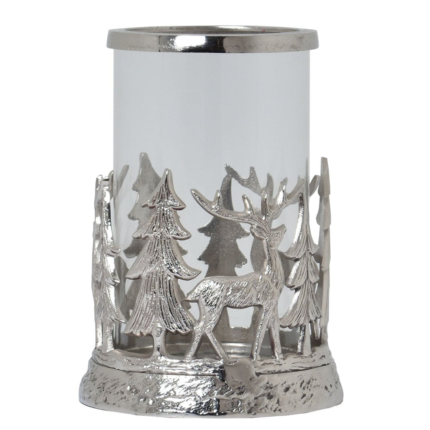 Silver Stag Scene Hurricane Lantern - Christmas Candles & Candle Accessories from the Quanta Home collection.