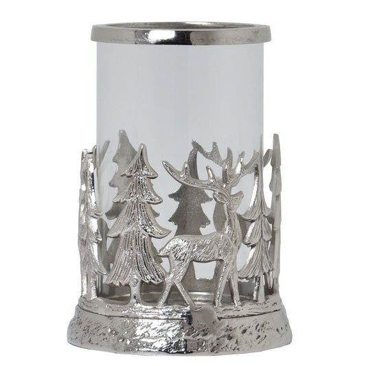 Silver Stag Scene Hurricane Lantern - Christmas Candles & Candle Accessories from the Quanta Home collection.
