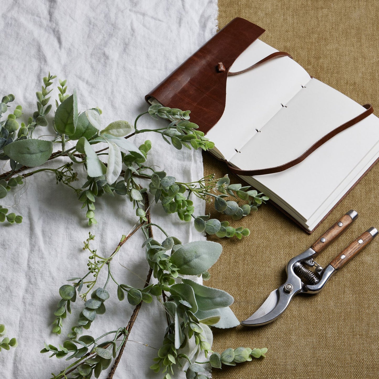 LED Winter Garland With Eucalyptus And Lambs Ear - Christmas Wreaths & Garlands from the Quanta Home collection.