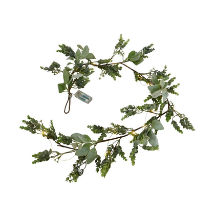 LED Winter Garland With Eucalyptus And Lambs Ear - Christmas Wreaths & Garlands from the Quanta Home collection.