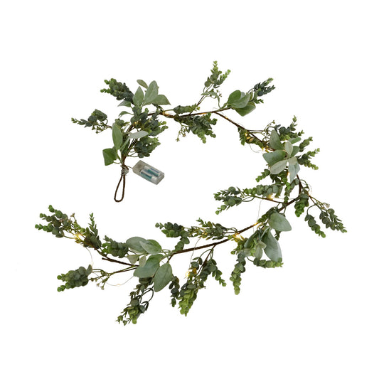LED Winter Garland With Eucalyptus And Lambs Ear - Christmas Wreaths & Garlands from the Quanta Home collection.
