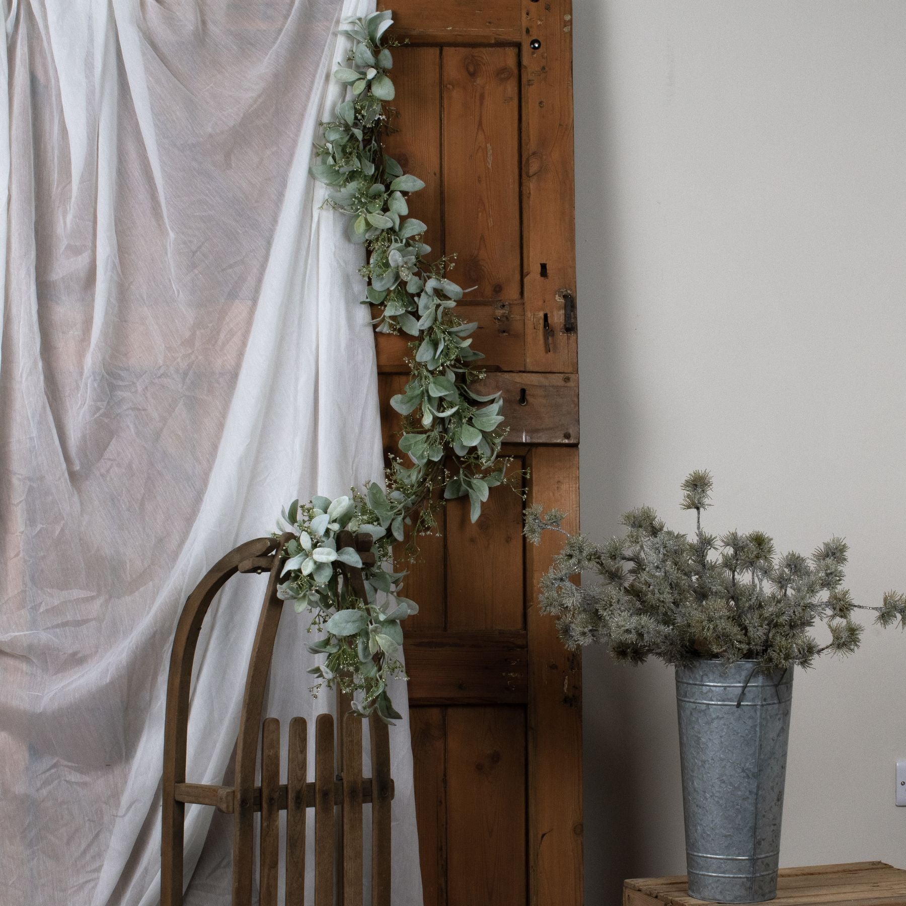 Winter Garland With Lambs Ear And Wax Flower - Christmas Wreaths & Garlands from the Quanta Home collection.