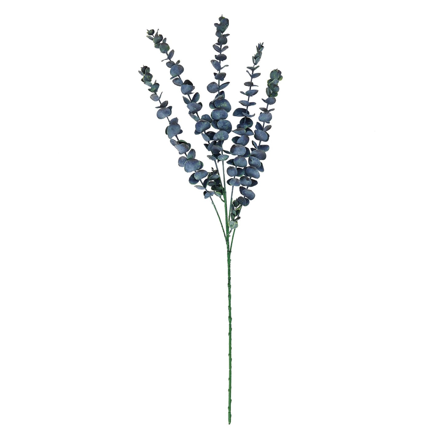 Large blue eucalyptus stem with rich blue tones, featuring realistic leaves on a slender green stem, adds a serene touch to decor.