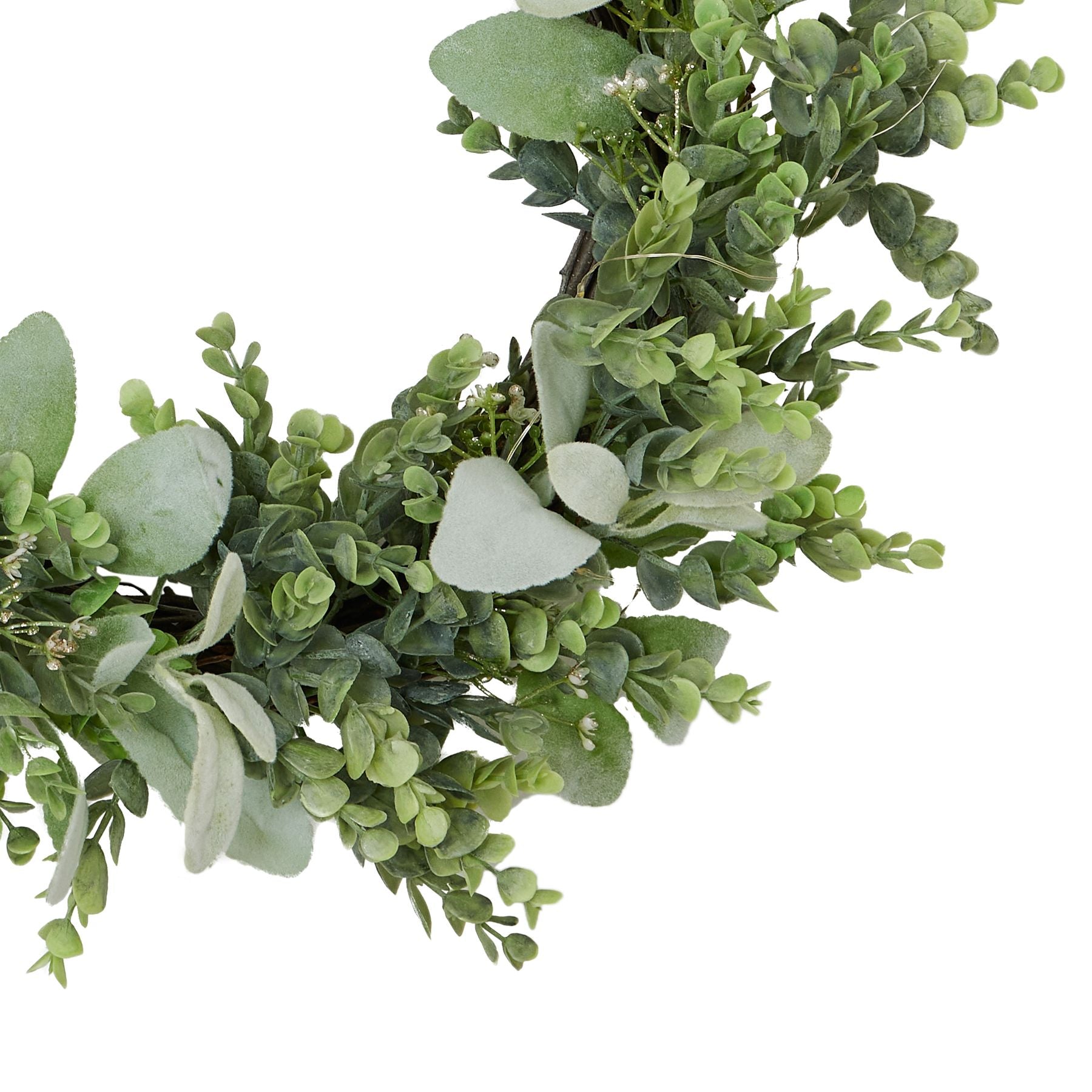 LED Winter Wreath With Eucalyptus And Lambs Ear - Festive Flowers & Foliage from the Quanta Home collection.