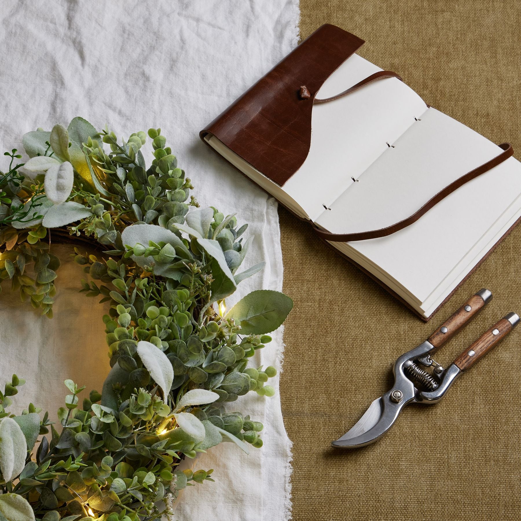 LED Winter Wreath With Eucalyptus And Lambs Ear - Festive Flowers & Foliage from the Quanta Home collection.