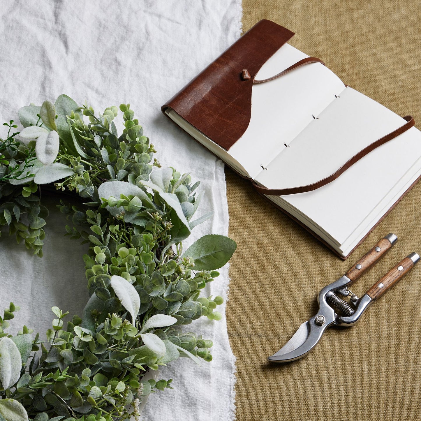 LED Winter Wreath With Eucalyptus And Lambs Ear - Festive Flowers & Foliage from the Quanta Home collection.