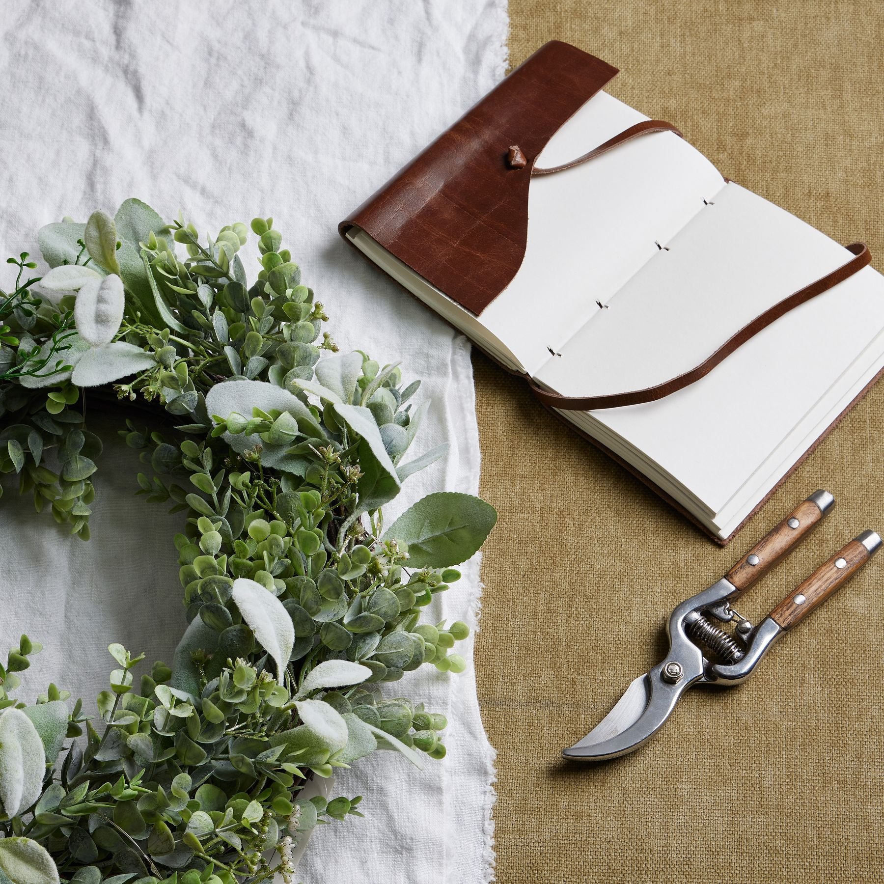 LED Winter Wreath With Eucalyptus And Lambs Ear - Festive Flowers & Foliage from the Quanta Home collection.