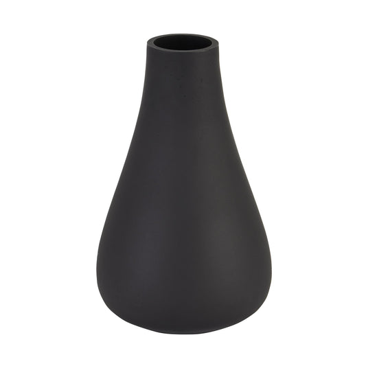 Sleek black tapered glass vase with a matte finish, featuring a slim neck and refined silhouette for modern elegance.