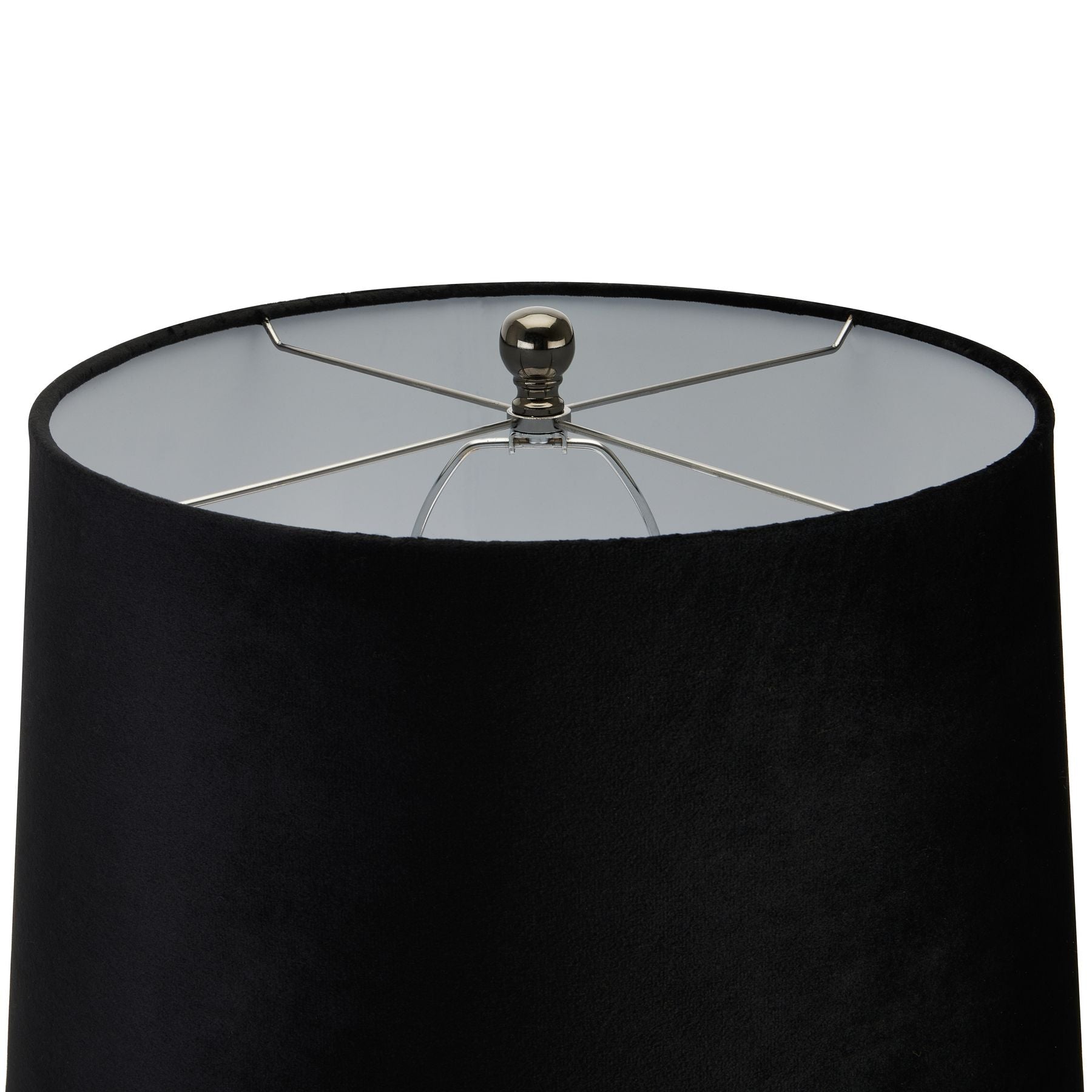 Elegant black dapple lamp featuring a dual-color glass base, soft velvet shade, and unique silhouette for luxurious illumination.