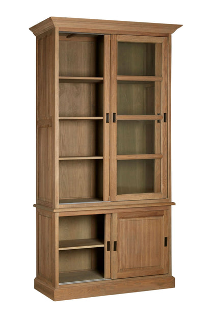 Bordeaux Oak Wood Tall Cabinet with Washed Grey Finish