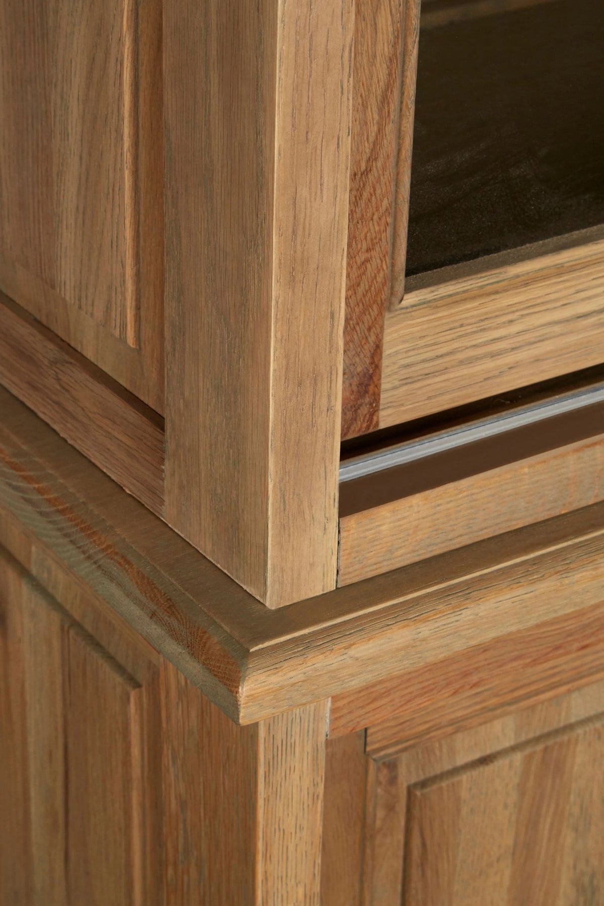 Bordeaux Oak Wood Tall Cabinet with Washed Grey Finish
