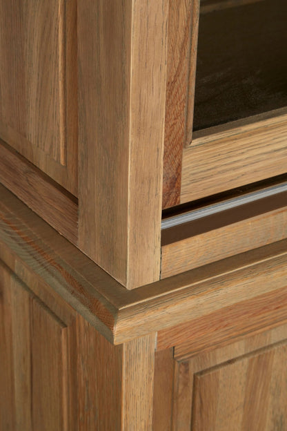Bordeaux Oak Wood Tall Cabinet with Washed Grey Finish