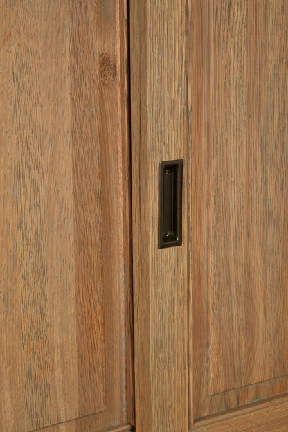 Bordeaux Oak Wood Tall Cabinet with Washed Grey Finish