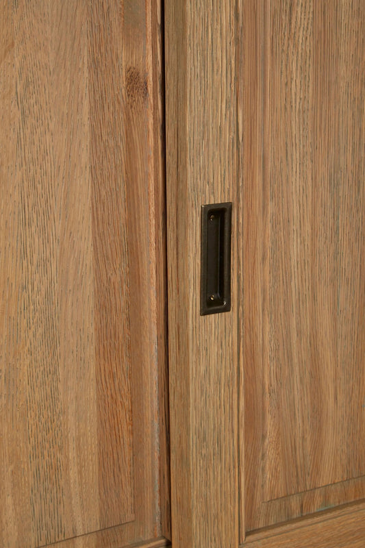 Bordeaux Oak Wood Tall Cabinet with Washed Grey Finish
