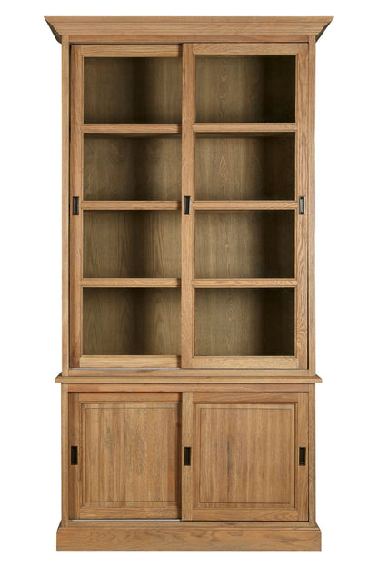 Bordeaux Oak Wood Tall Cabinet with Washed Grey Finish