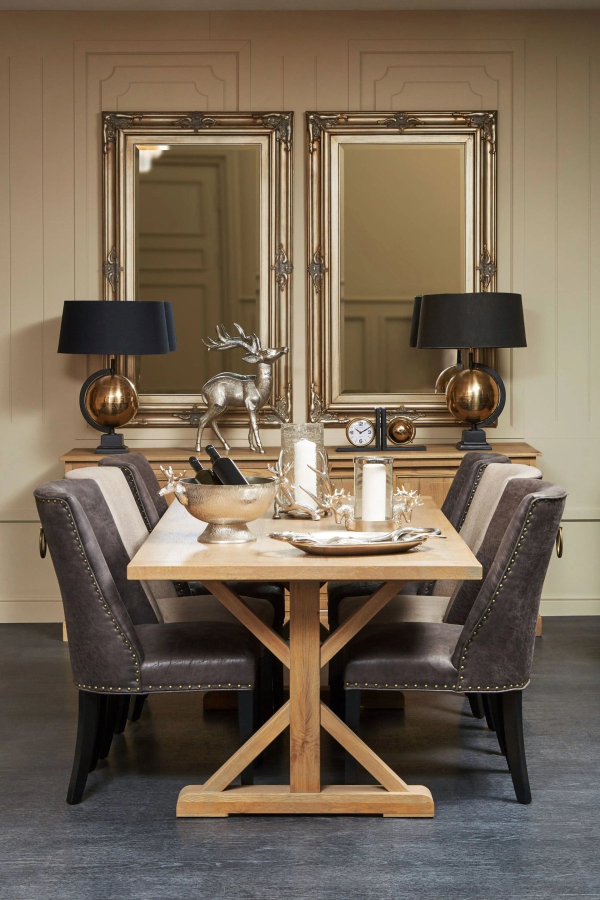 Bordeaux Grey Finish Oak Wood Dining Table