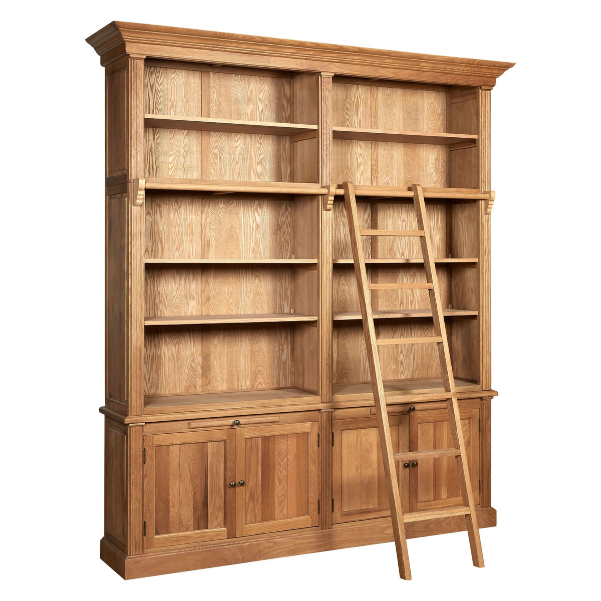 Bordeaux Wooden Finish 2 Section Bookcase With Ladder