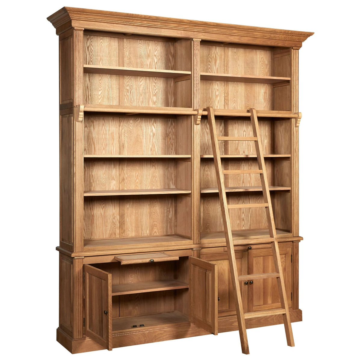 Bordeaux Wooden Finish 2 Section Bookcase With Ladder