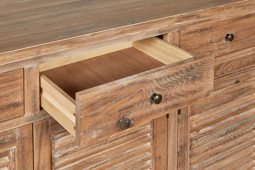 Bordeaux Oak Wood Sideboard with Whitewash Finish
