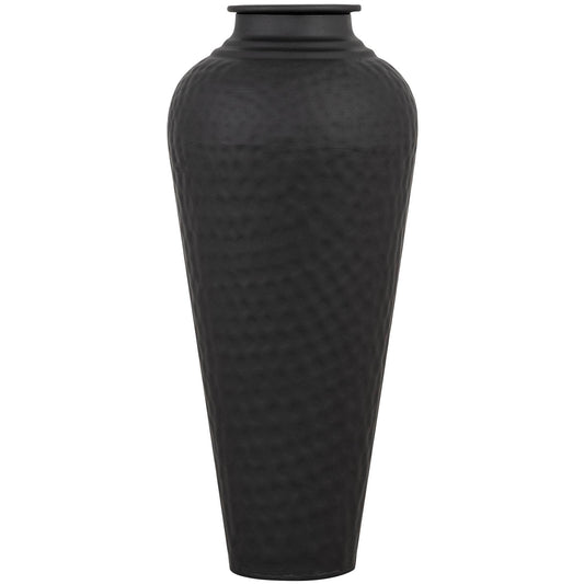 Sleek matte black vase with a hammered texture and removable lid, perfect for elevating decor in modern or classic settings.