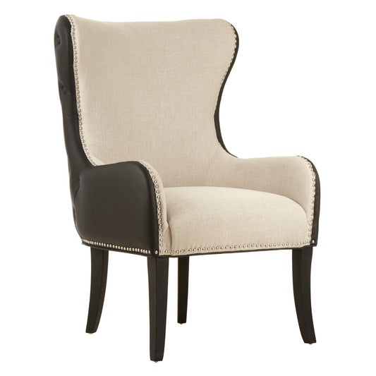 Didim Natural Fabric Chair with Black Leather Effect Back