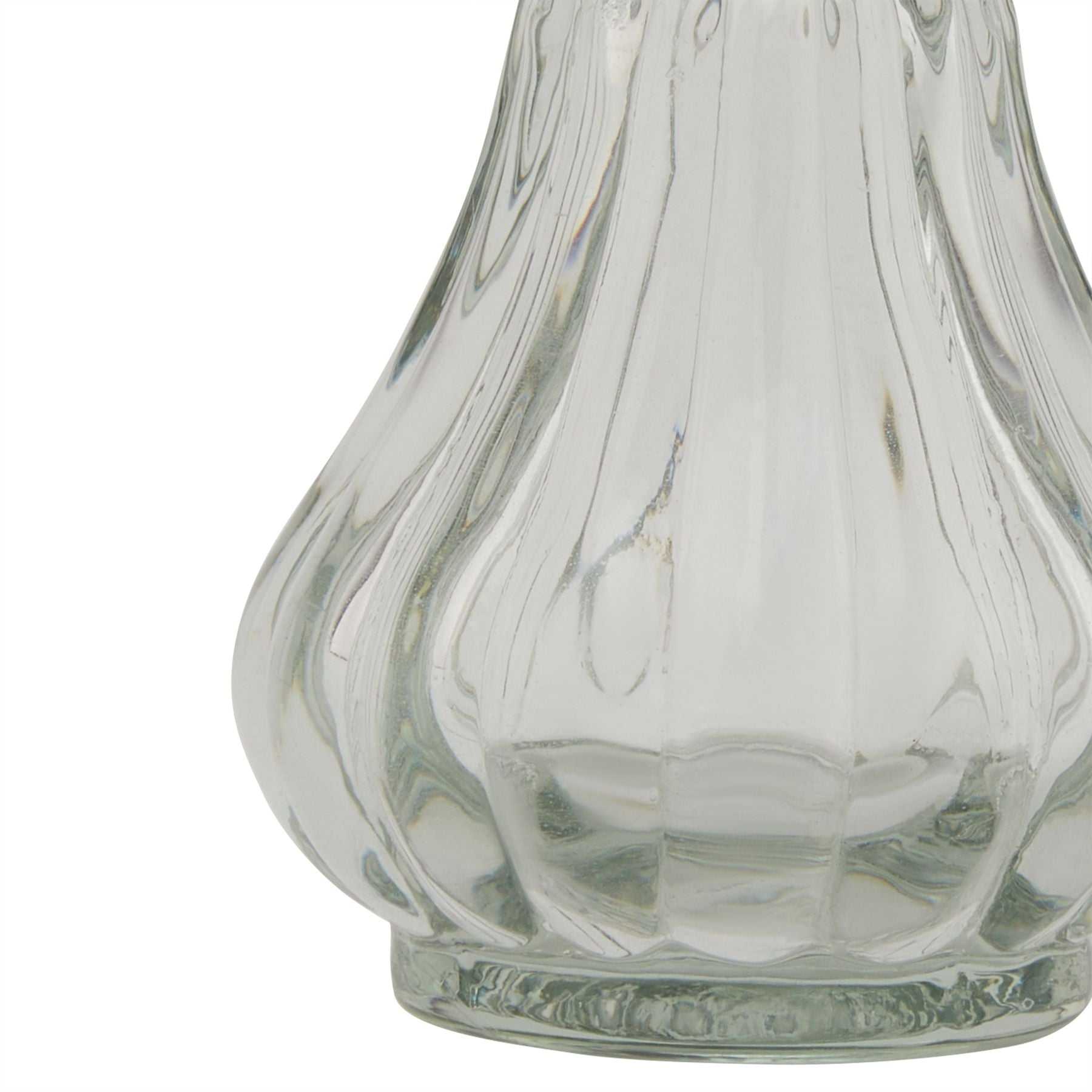 Clear glass bud vase with an elegant, cylindrical silhouette, showcasing smooth lines and a refined modern design.