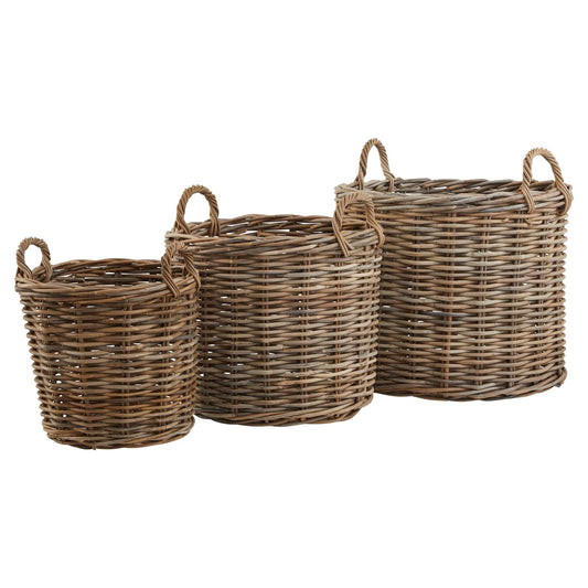 Set of 3 Kubu Rattan Round Storage Baskets - Wickerware from the Quanta Home collection.