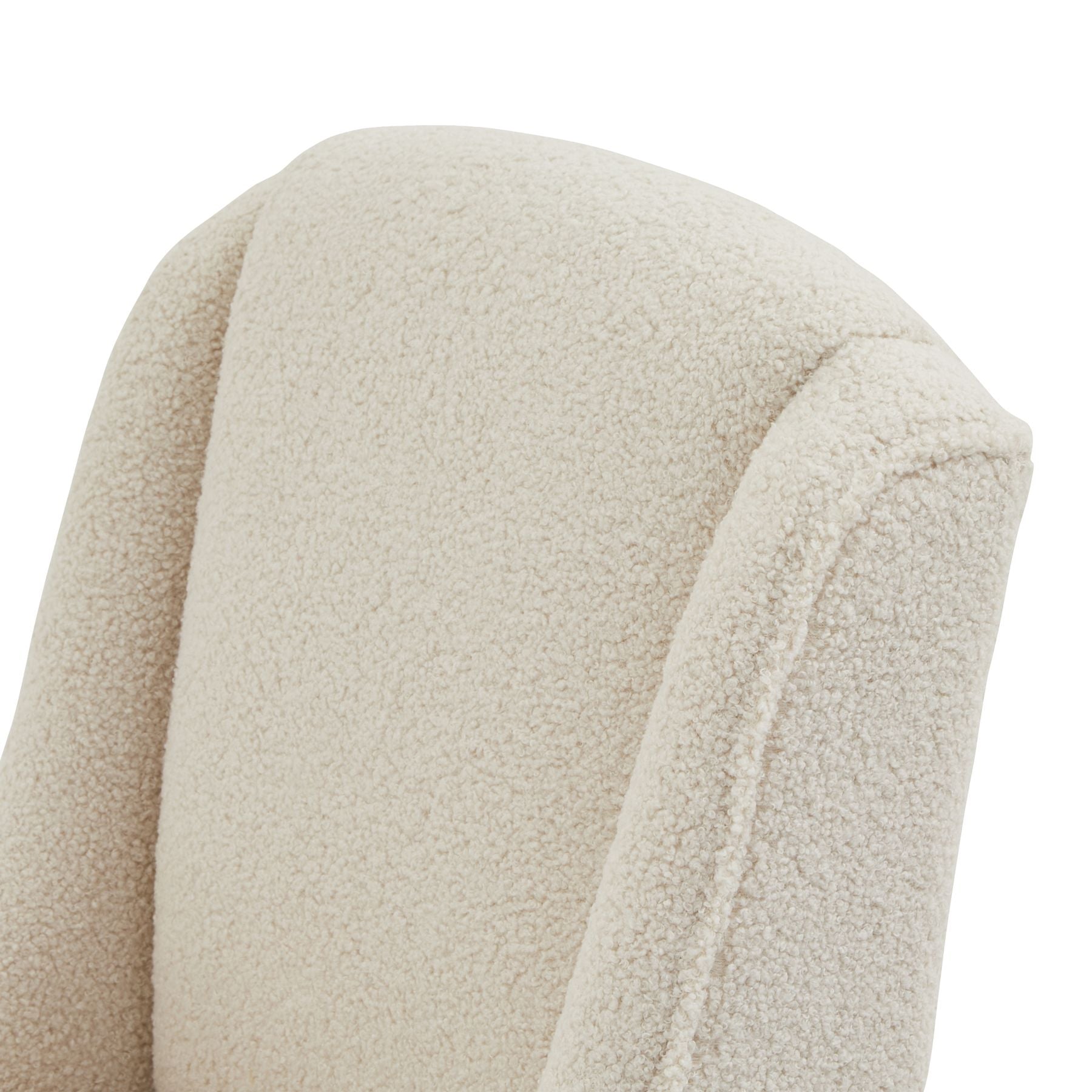 Cream boucle upholstery adorns this elegant dining chair, featuring a sleek silhouette and sturdy rubberwood frame.