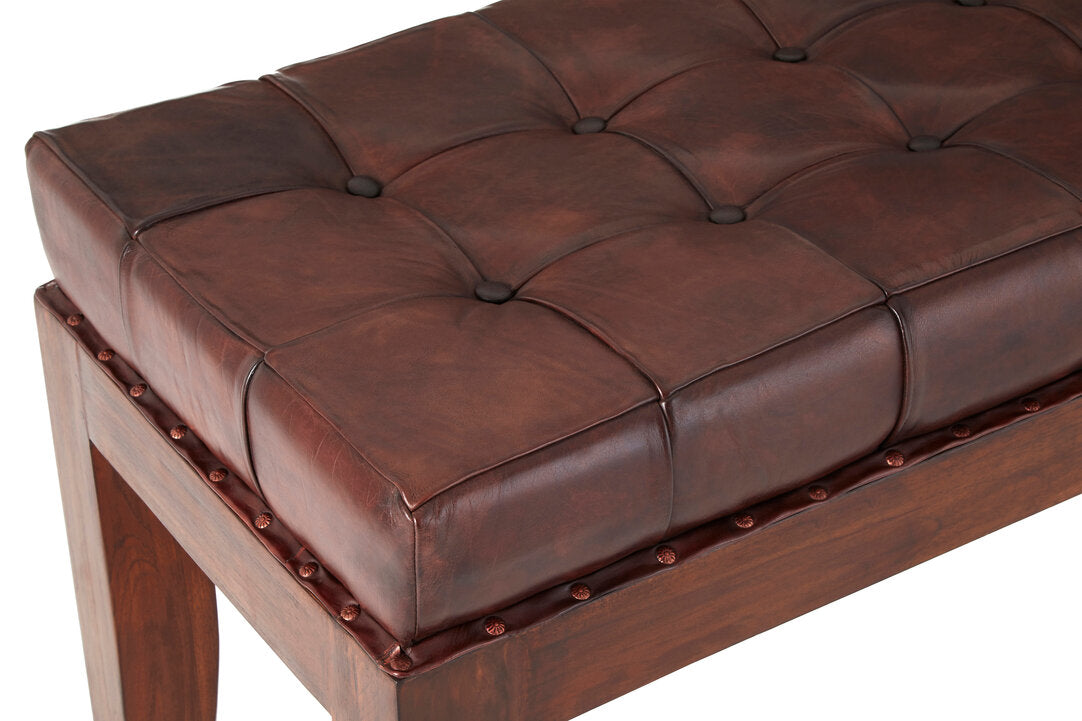 Andes Antique Brown Leather Bench