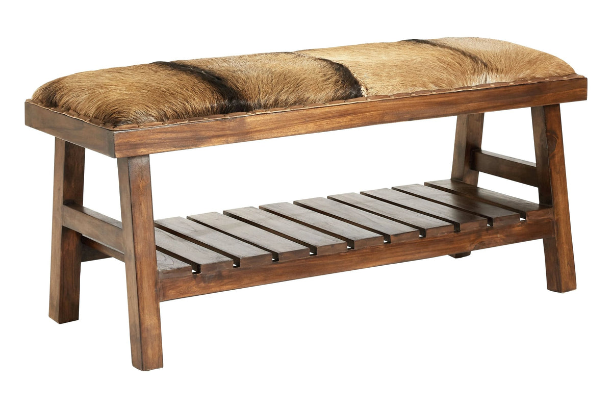 Andes Brown Hair on Leather Bench