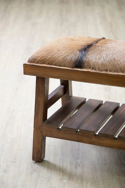 Andes Brown Hair on Leather Bench