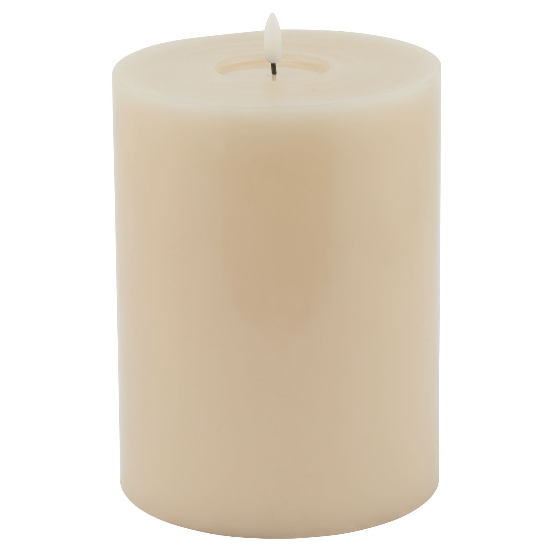 Taupe LED wax candle with a melt effect design, featuring a flickering glow and elegant, maintenance-free finish.