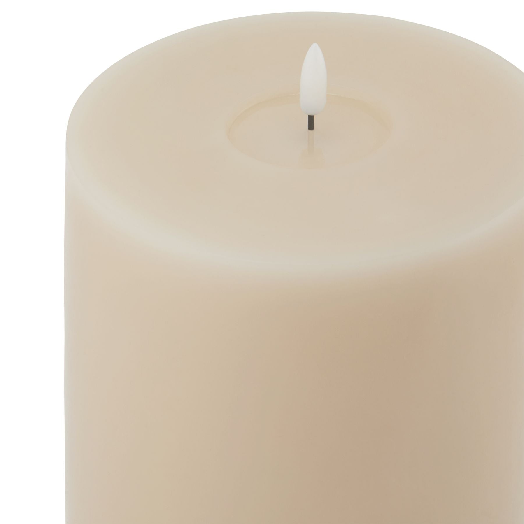 Taupe LED wax candle featuring a realistic melt effect and a small white flame tip, blending elegance and safety for home décor.
