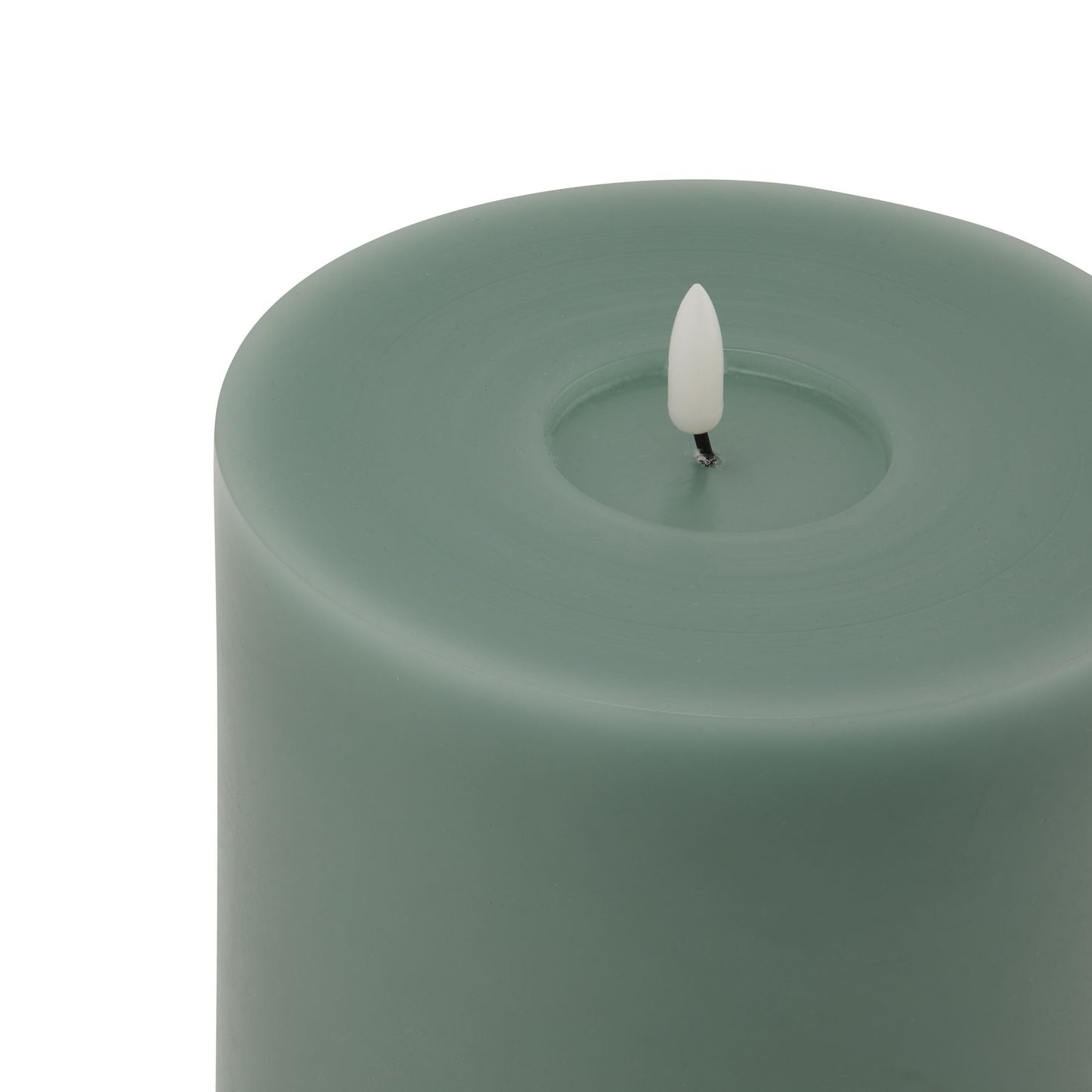Sage-toned LED wax candle featuring a melt effect, designed for serene, sophisticated ambiance in modern interiors.