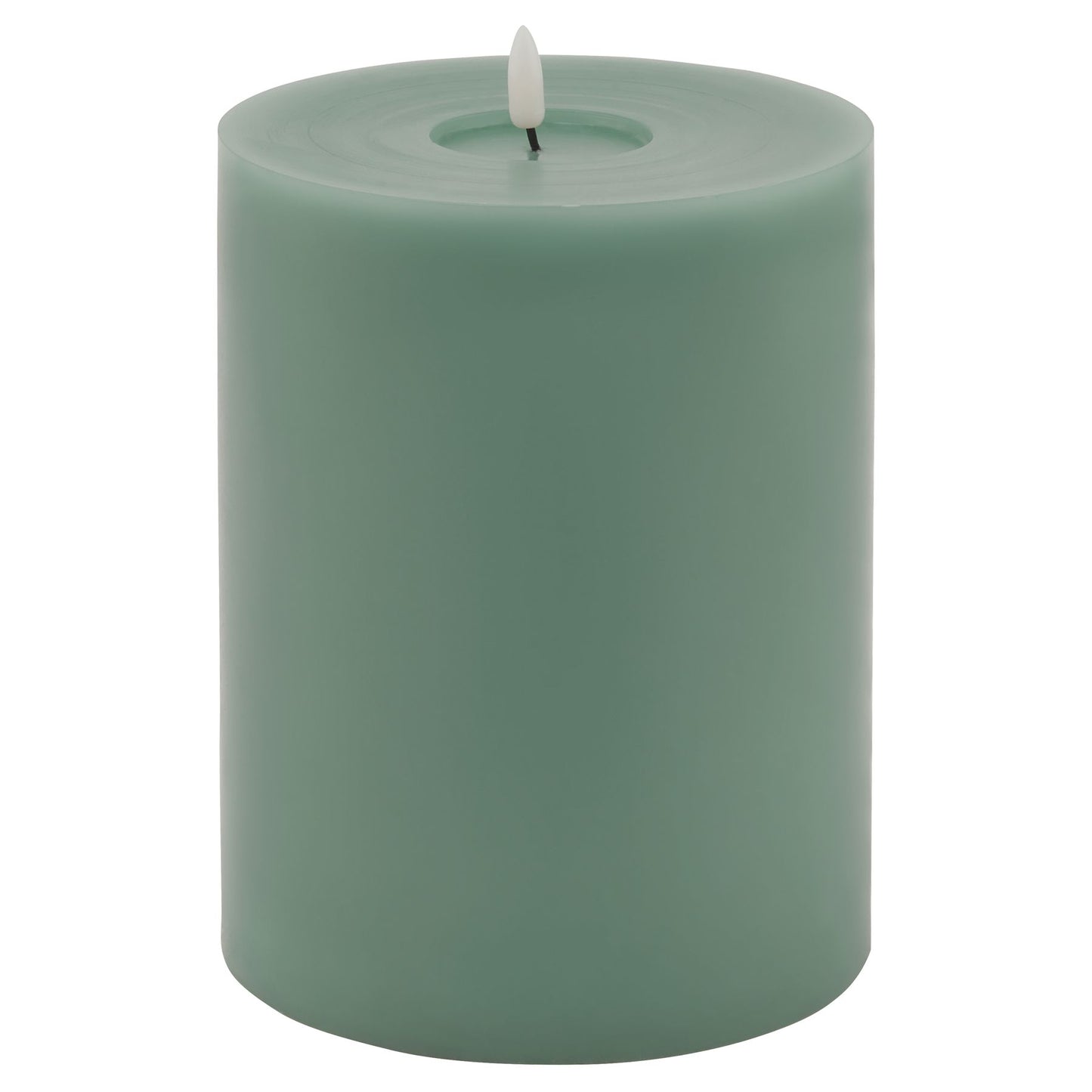 Sage-toned LED wax candle with a soft, melt effect, perfect for creating a serene and elegant atmosphere.