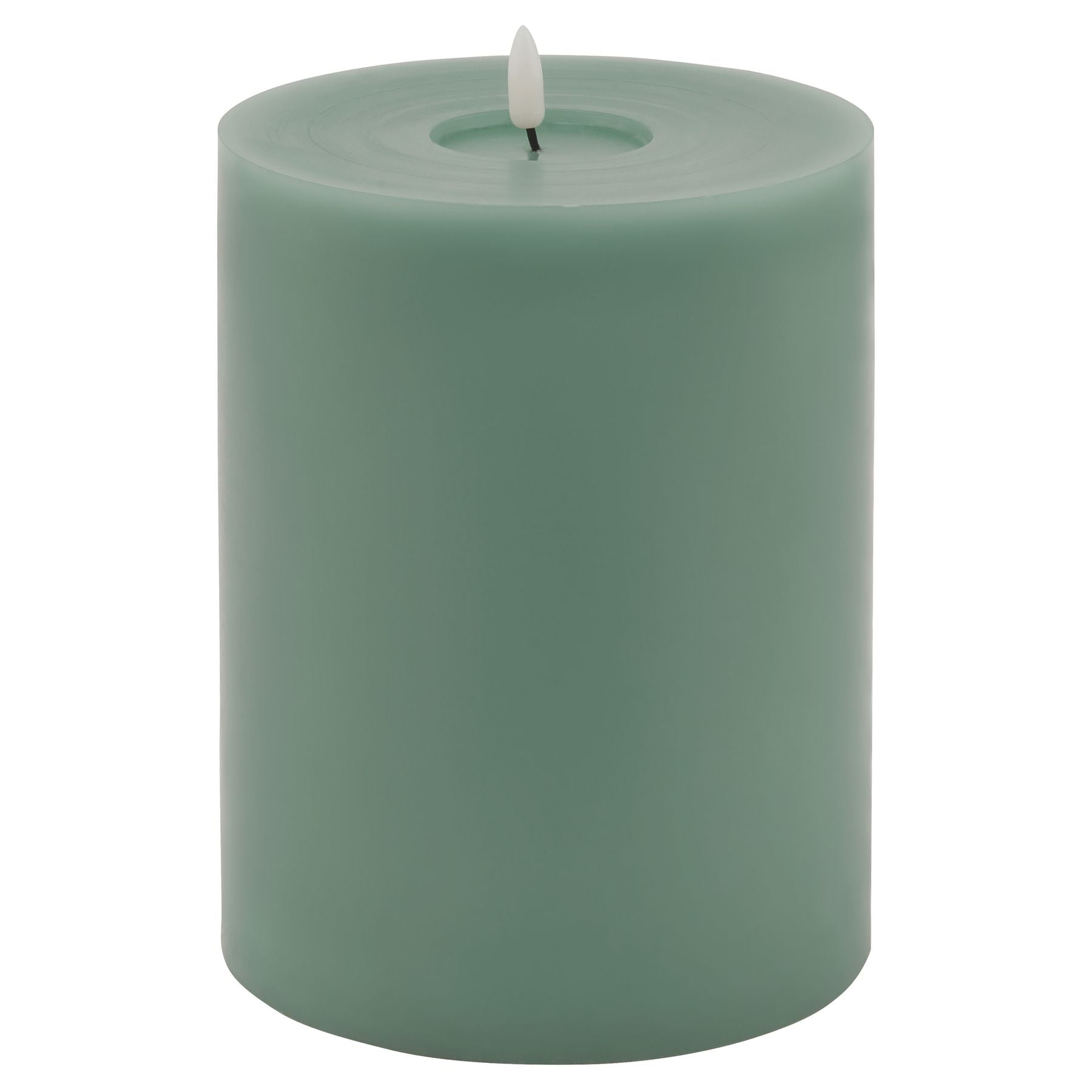 Sage-toned LED wax candle with a soft, melt effect, perfect for creating a serene and elegant atmosphere.
