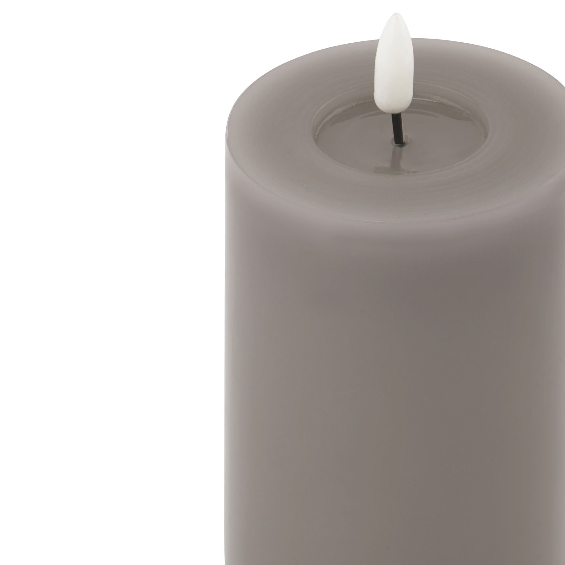Contemporary grey LED wax candle featuring a realistic melting effect, designed to enhance elegant spaces with ambient light.